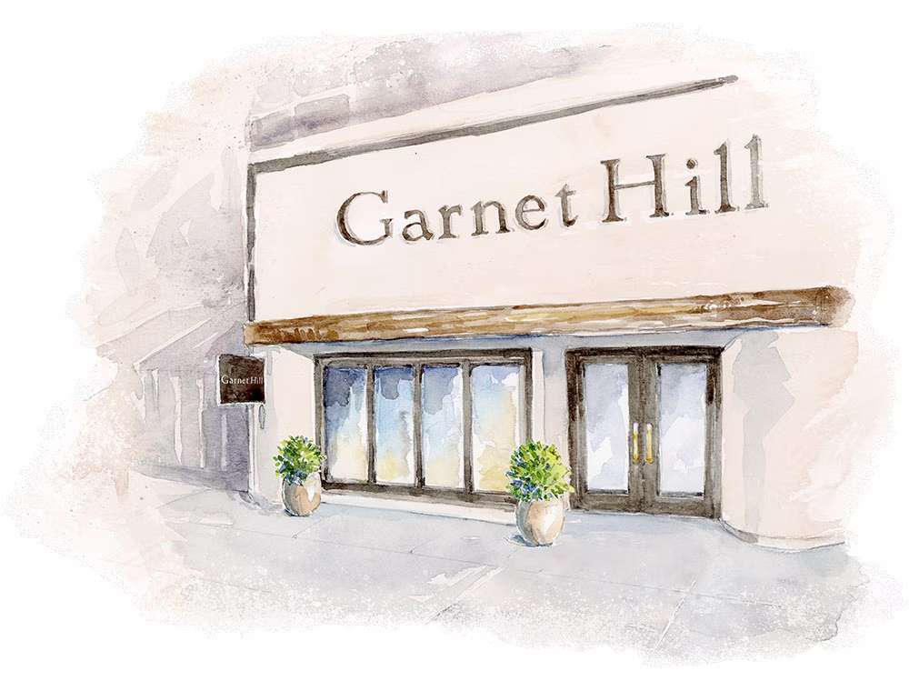 Watercolor illustration of Garnet Hill storefront